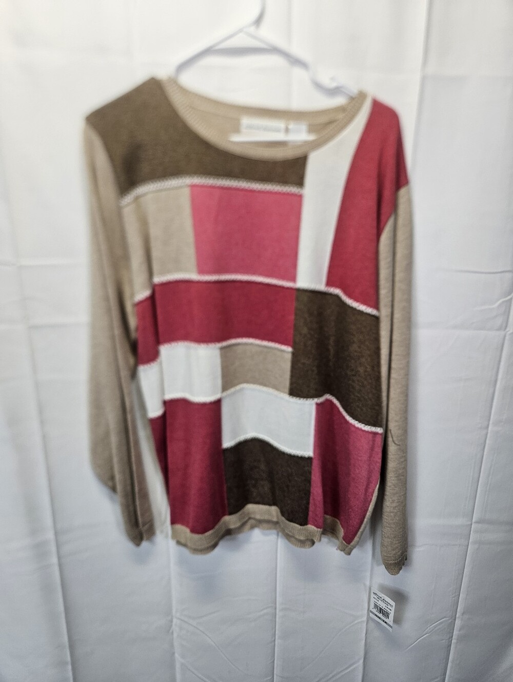 Alfred Dunner Colorblock Crew Neck Sweater - Pink, Brown, Cream NWT
